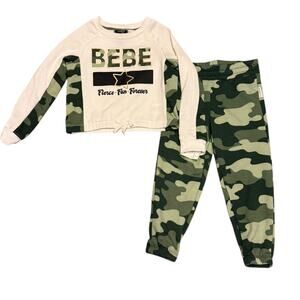 BEBE Girls Camouflage 2 Piece Fleece Jogger Set Size Small or 4
